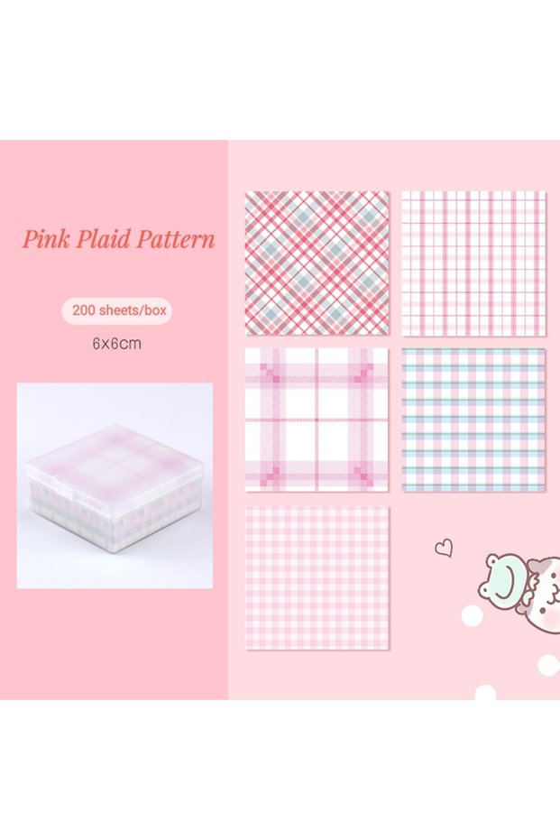 Pink 5 Colors Boxed Plaid Note Paper, DIY Plaid Holic Scrapbook Stickers, Non-sticky Stripe Holic Sc