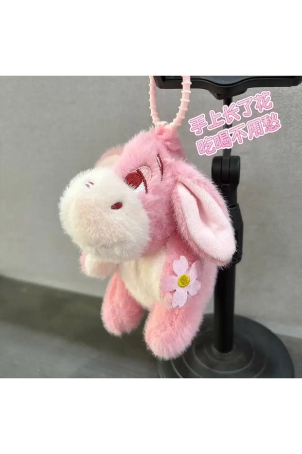 A Cartoon Eeyore Donkey Pink Flower Stuffed Soft Keychain Girl Kawaii Backpack Pendant Decoration D.