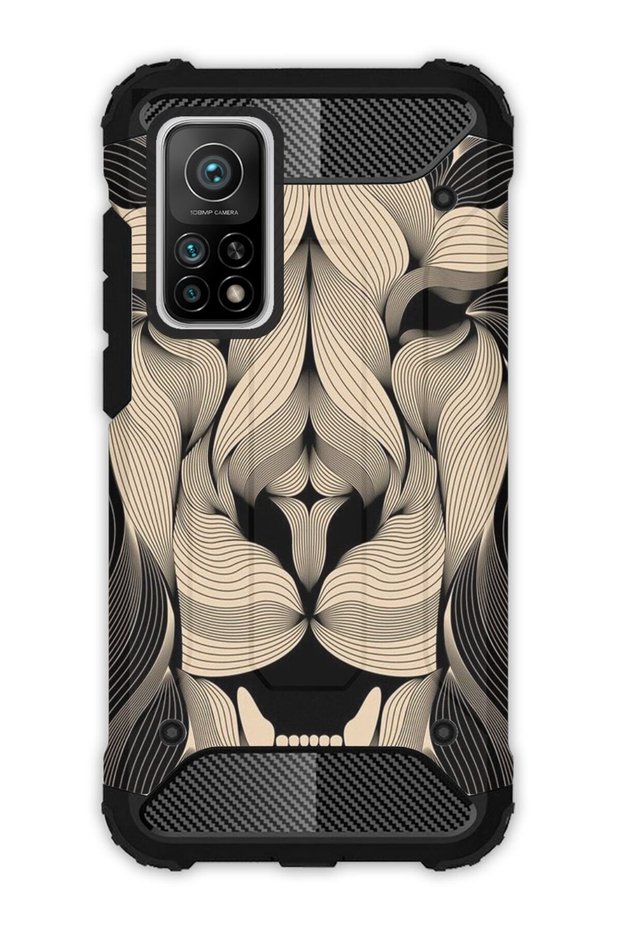Mi 10t - Mi 10t Pro Case Army Tank Full Protection Anti-Shock - Golden Lion Mandala