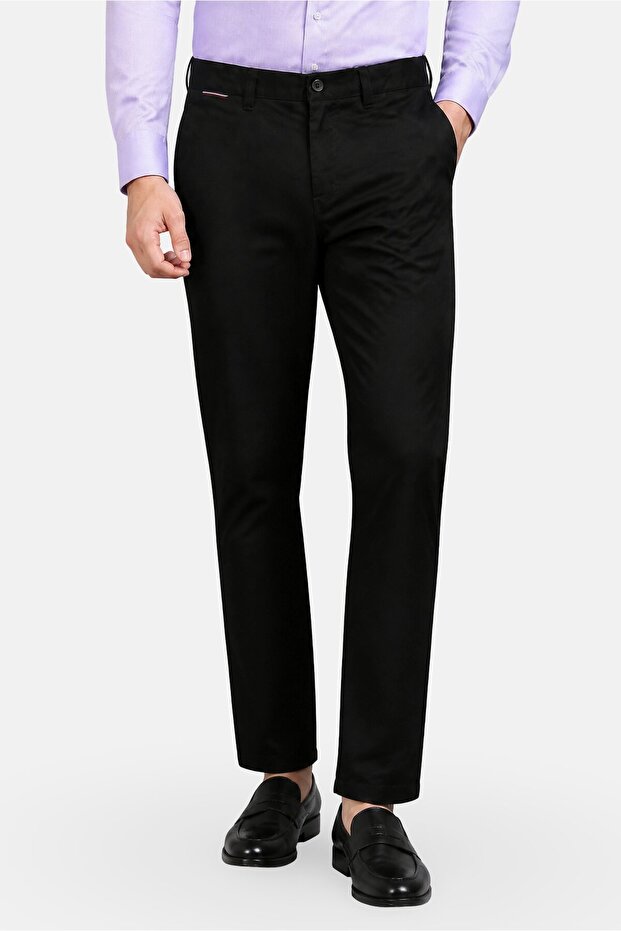 Men Slim Fit Embroidered Logo Chino Pants, Black