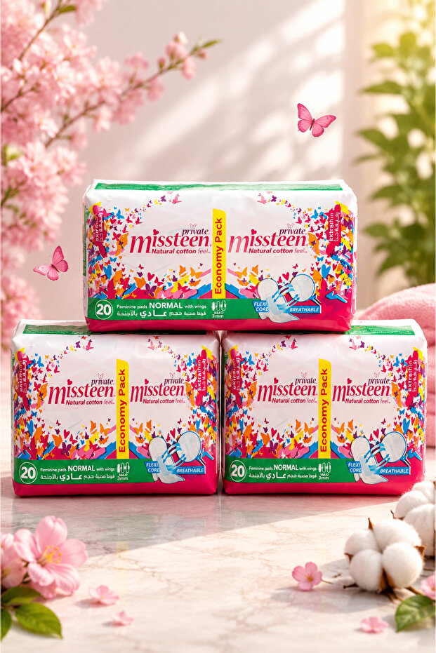 Offer Private Miss Teen Regular | 3 Packs X 20 Sanitary Napkins | Daily Protection and Ultimate Comfort - Private Miss Teen Regular Sanitary Pads (3 X 20 Pads)