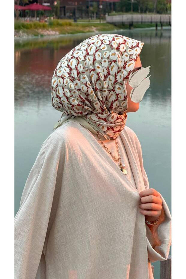 وشاح قطني بنمط بيرا - لون الفستق