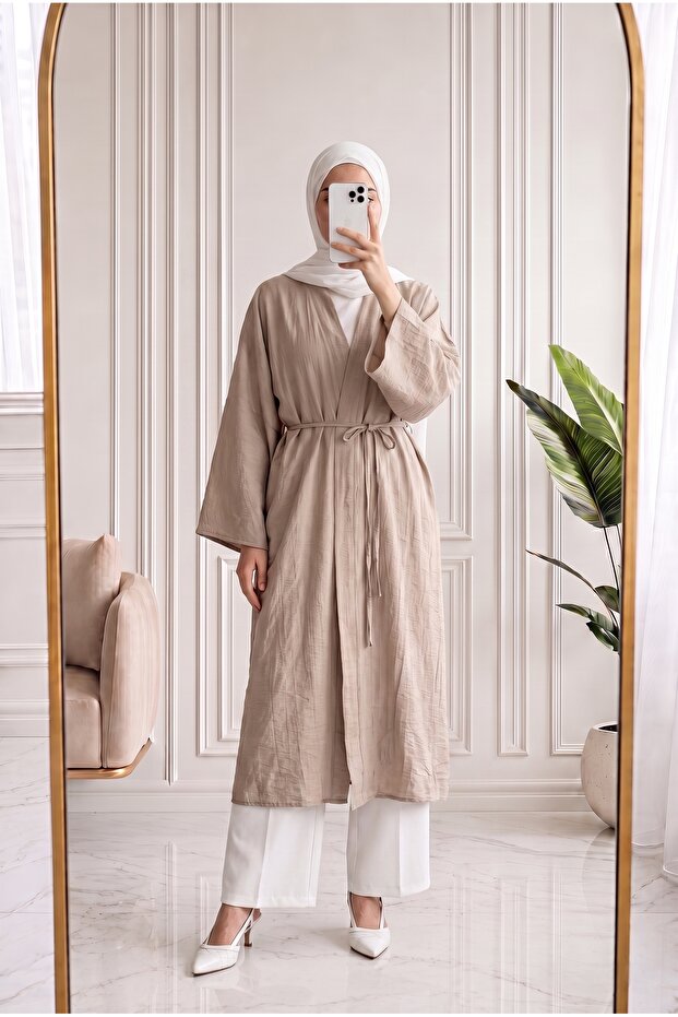 Gülfeza Long Strawberry Kimono-As2456 Mink