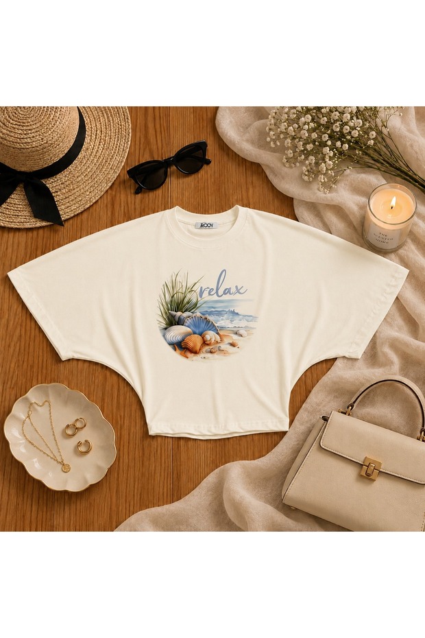 Women's Relax Printed Lycra Bat Sleeve Body Tee Crop T-Shirt