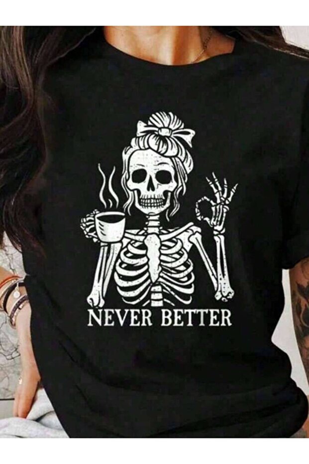 تي شيرت Coffee Shirt، Better Funny Skeleton، تي شيرت بتصميم هيكل عظمي قوطي، تي شيرتات قطنية مريحة بتصميم جرافيك