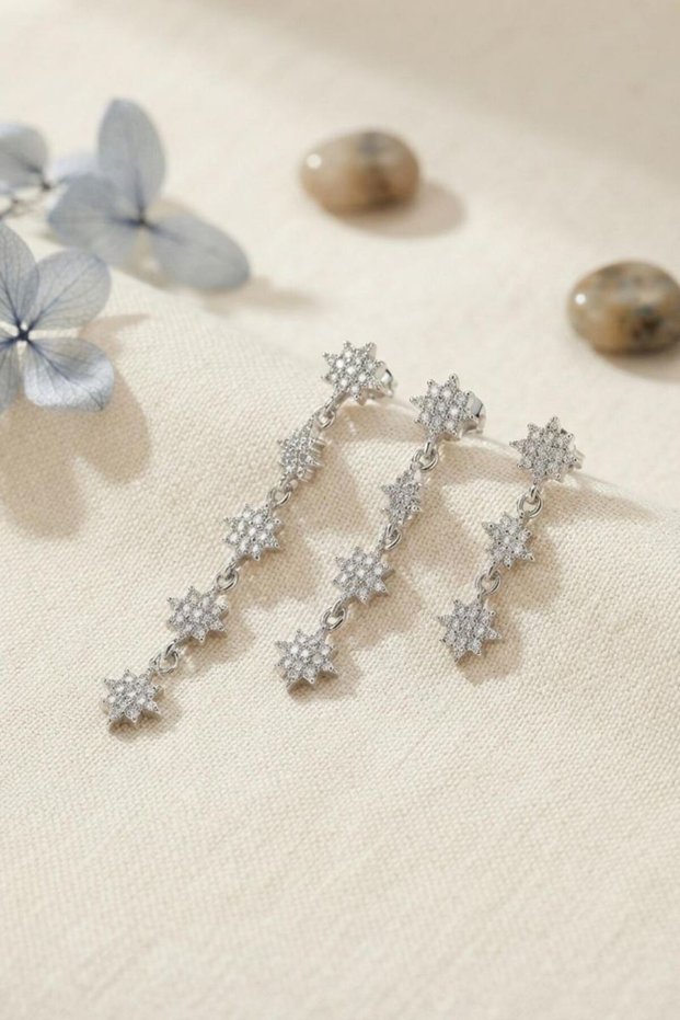 Set of 3 Earrings in Silver Color with Pole Star Detail