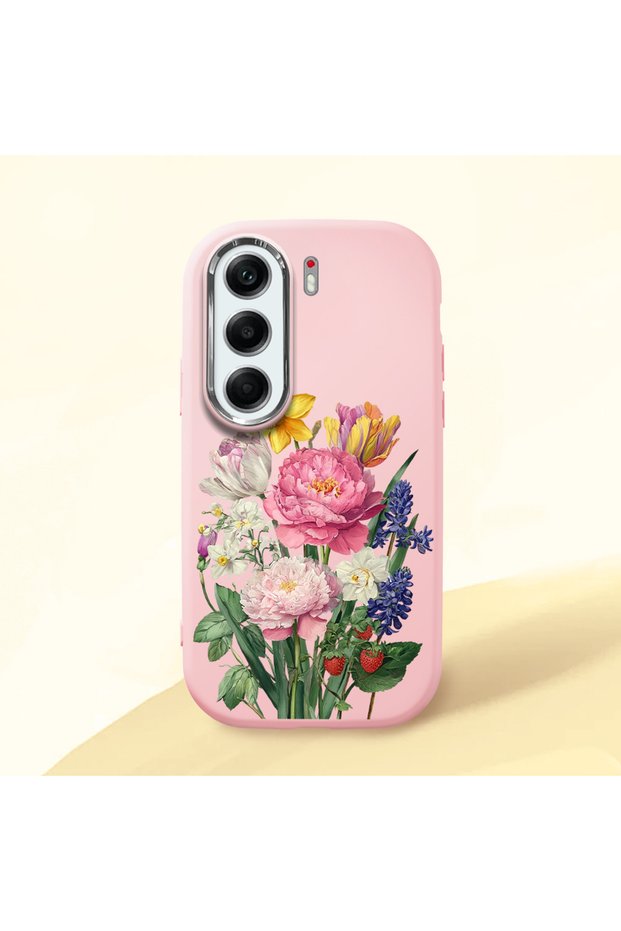 Tecno Camon 40 Compatible Case Camera Protector Pink Silicone Couple Phone Case with Floral Pattern