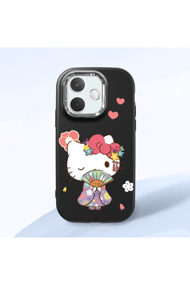 Oppo A5 Pro 5g Compatible Case with Camera Protector Black Silicone Couple Phone Case with Kitty Pattern
