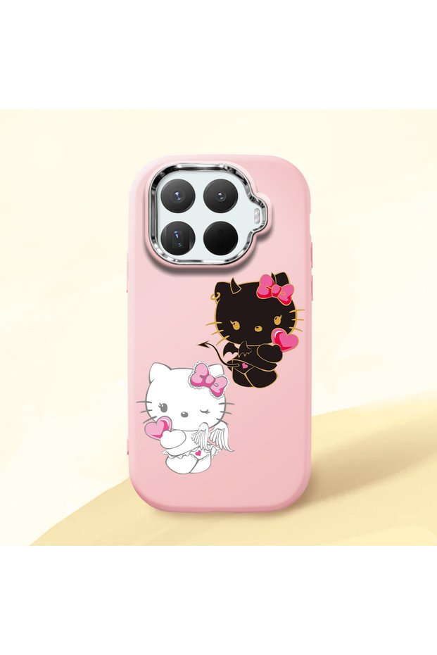 Mi 15t Pro Compatible Case Camera Protector Pink Silicone Couple Phone Case with Kitty Pattern