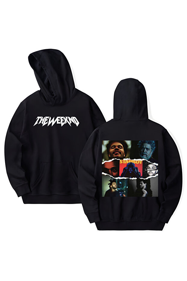 The Weeknd Printed Cotton Long Sleeve Hooded Sweatshirt with 3 Yarns
