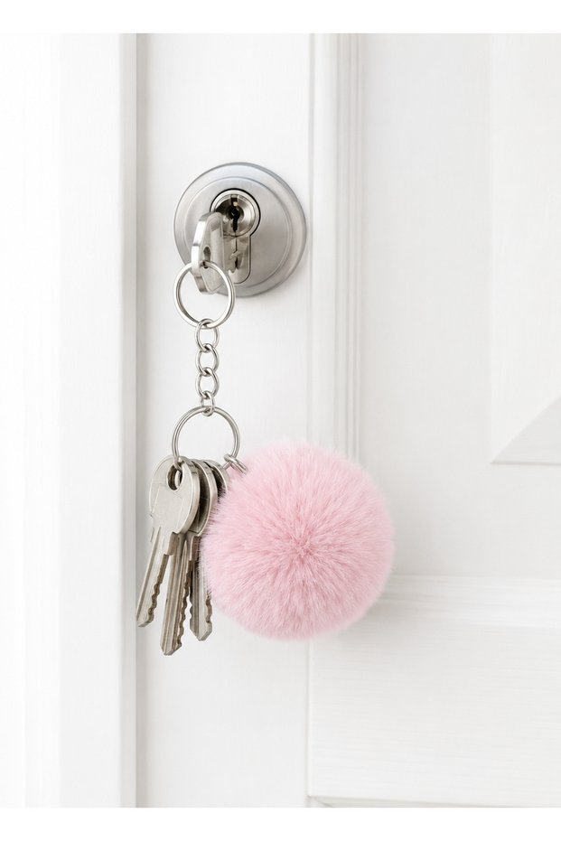 Pink Plush Pompom Keychain Soft Bag Accessory and Gift Product