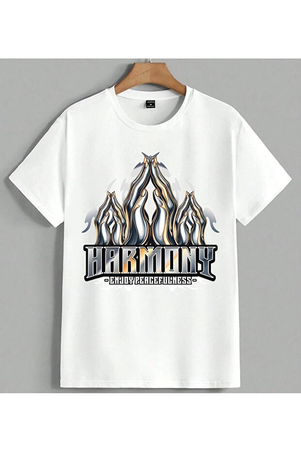 Harmony Andy Ates Design Printed Unisex Oversize T-Shirt White