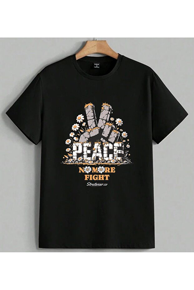 Nomore Fight Pasilist Message Printed Unisex Oversize T-Shirt Black