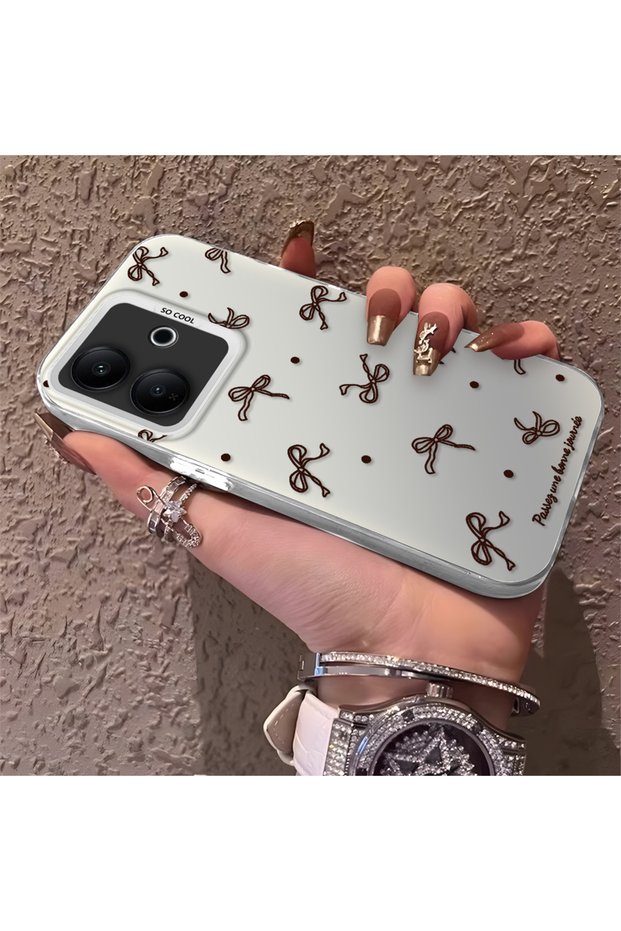 Vivo V60 Lite 4G/5G Compatible High-Quality Brown Bow and Dot Printed Case