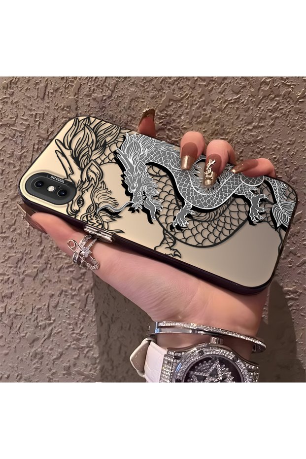 iPhone XS Max Compatible High Quality Chinese Style Black and White Dragon Printed Case