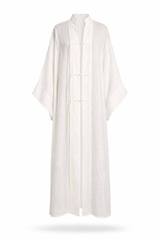 White Oversize Lace-Up Long Transparent Kimono - 7002