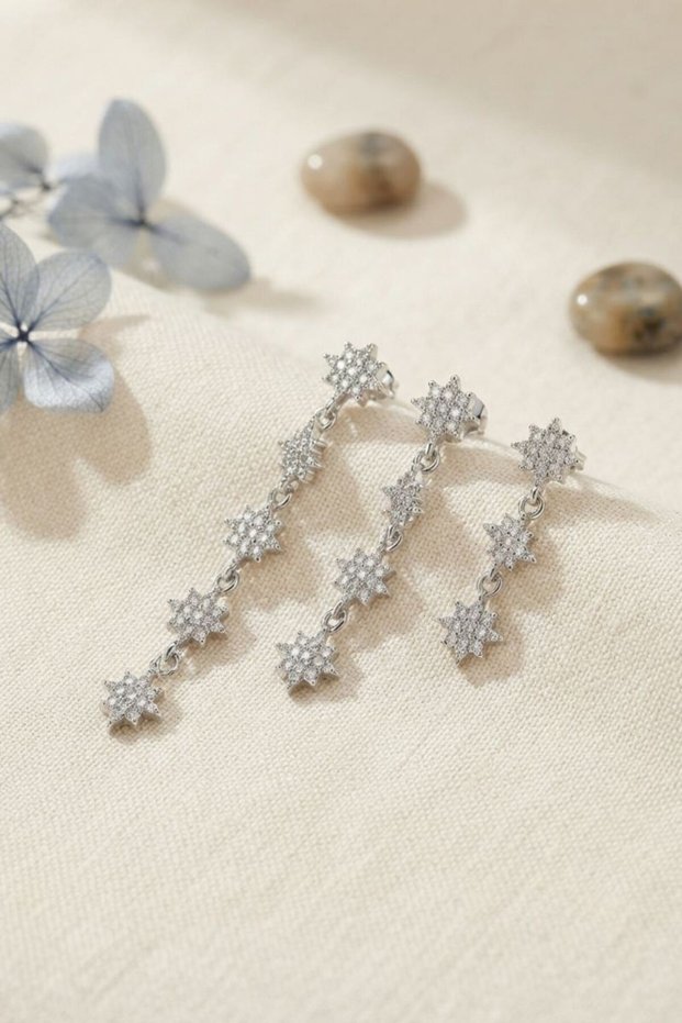Set of 3 Earrings Silver Color with Pole Star Detail Tj-Bkp11947