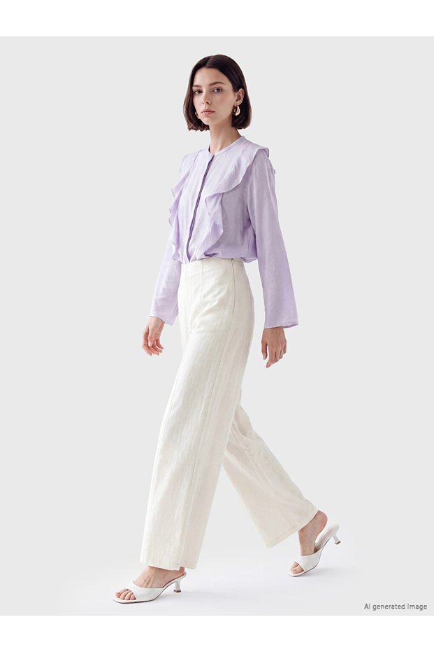 Lcw Modesthigh Waist Wide Leg Women's Crepe Trousers