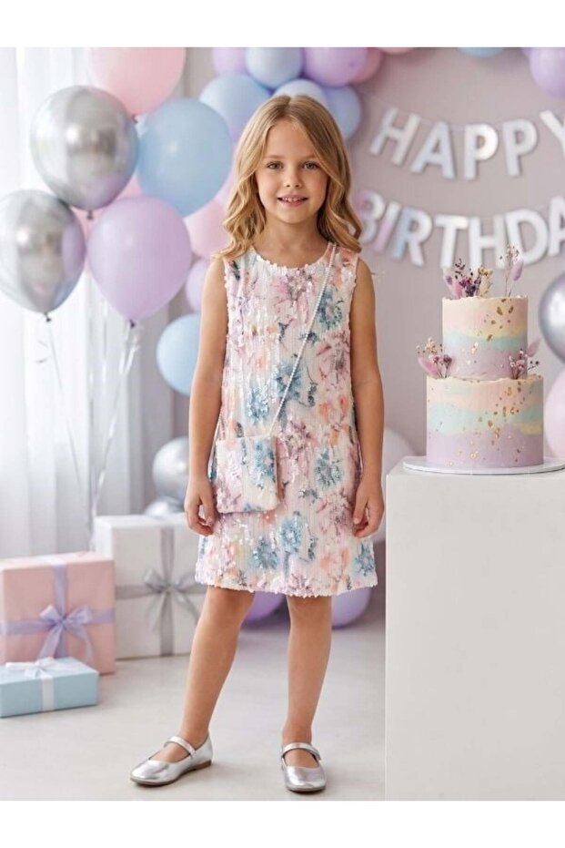 Girl's Sequin Design Dress with Bag