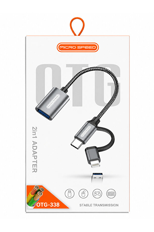 محول مايكرو سبيد 2 في 1 OTG من USB-C و Lightning إلى USB 3.0
