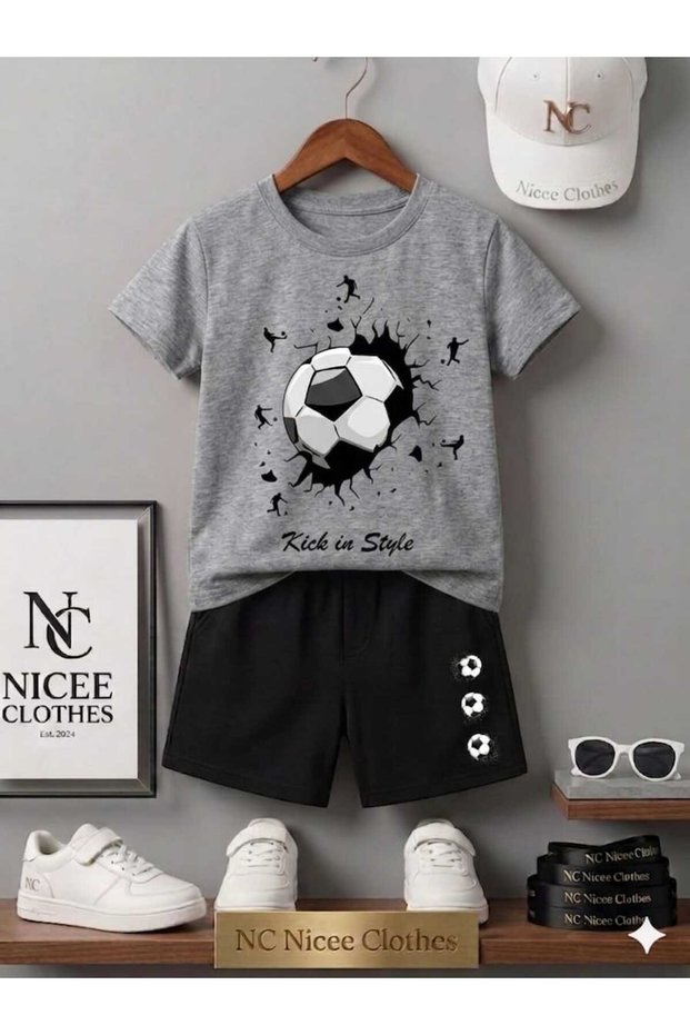 Summer Children's T-Shirt Shorts Unisex (Black Top Printed)