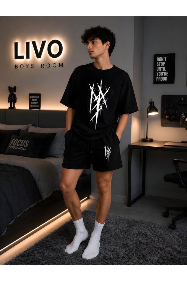 Los Angeles Sleeve Print Detailed Adult Shorts Set