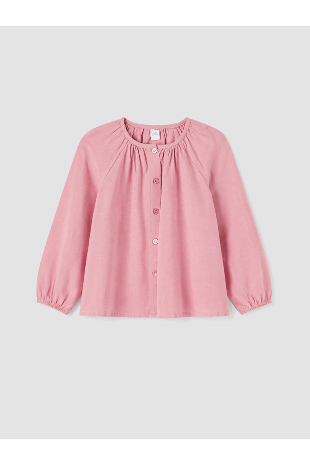 Peak New Season Pink Crew Neck Gathered Girls' Shirt