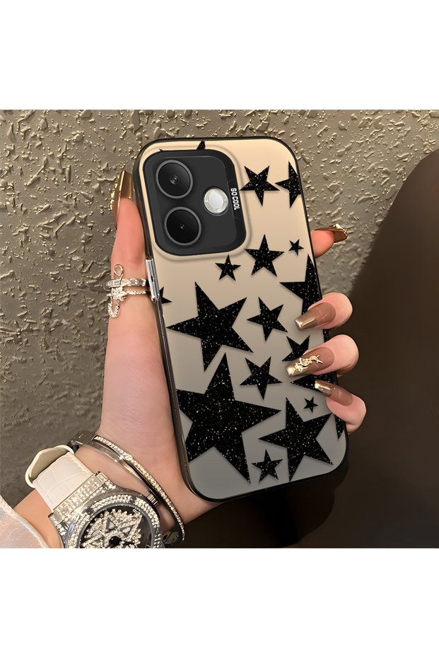 Oppo A5 Pro 4G/5G Compatible High Quality Flat Print Black Star Pattern Cool Silicone Case