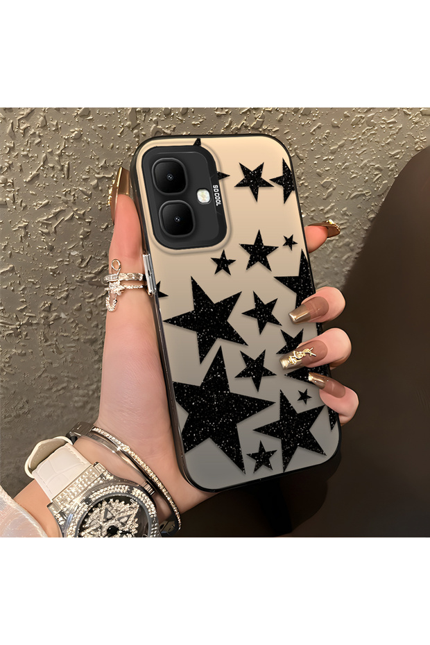 Infinix Smart 10 Compatible High Quality Flat Print Black Star Pattern Cool Silicone Phone Case