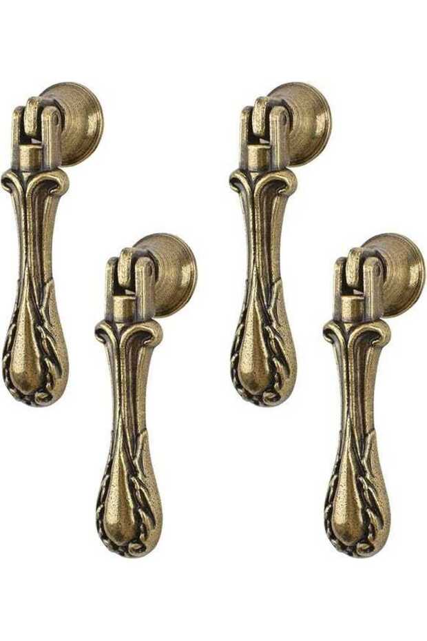 Vintage hanging handles, 4 in total, teardrop-shaped engraved zinc alloy knobs, single-hole green brass handles.