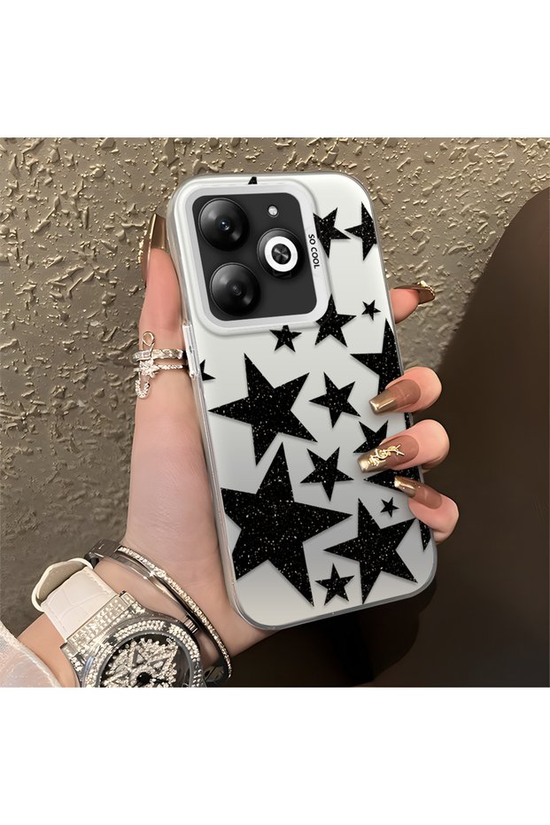 Infinix Smart 8/8 Pro/8 Plus Compatible High Quality Flat Print Black Star Pattern Silicone Case