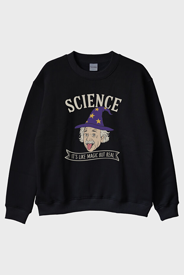 سويت شيرت Science Magic But Real باللون الأسود برقبة دائرية