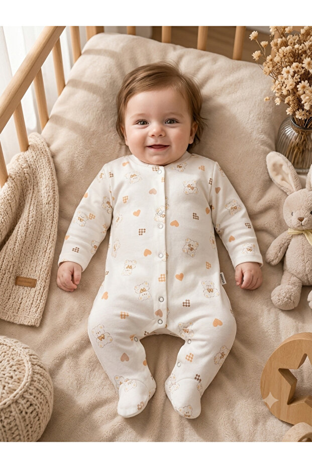 100% Cotton Long Sleeve Snap Fastener 0-3 Months Unisex Patterned Newborn Baby Romper