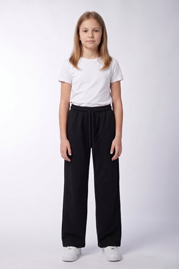 Girls' School Uniform Sweatpants Lycra Cotton Fabric Elastic Waist Lace-Up Without Pockets