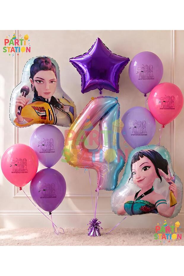 Kpop Themed 4 Year Old Balloon Set 10 Piece Demon Hunters Balloon Set
