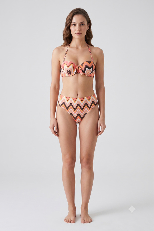 Women's High Waist Support Bikini Set – Stylish and Comfortable Swimwear Set with Tie Detail