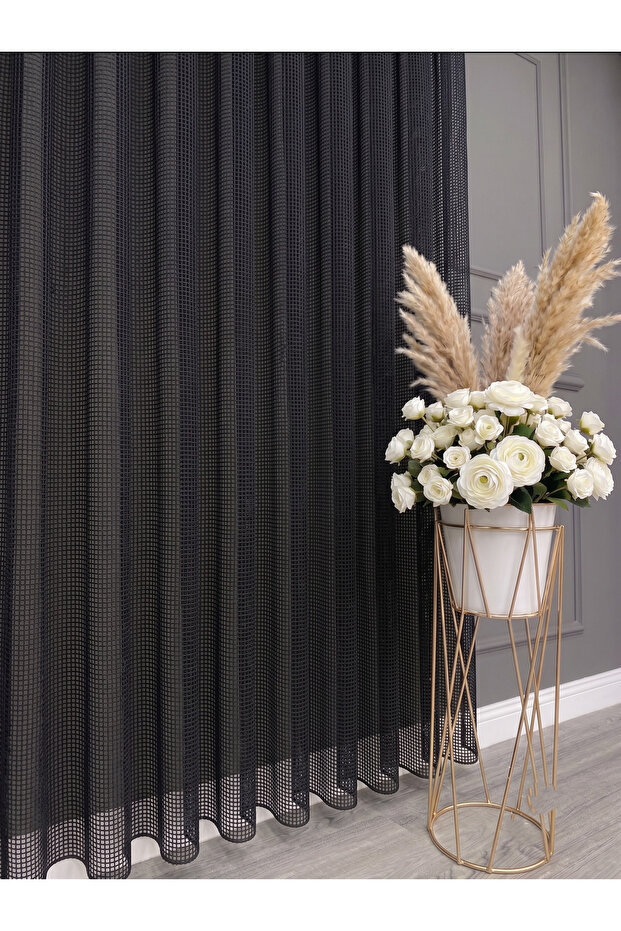 Black Mesh Knitted Tulle Curtain I Heavy Weight I Pile-Free I Wrinkle-Free I Does Not Need Ironing I Suitable for Every Room