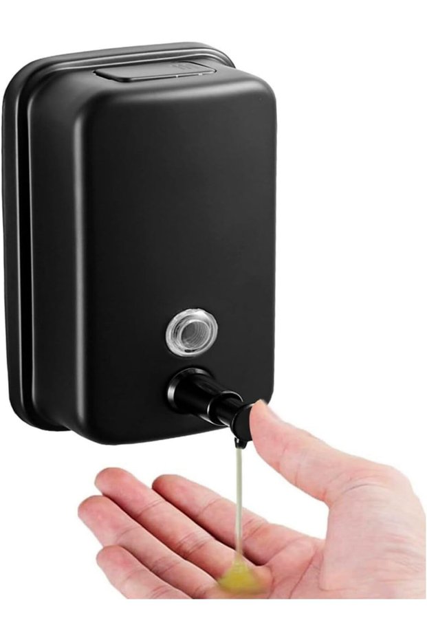 Commercial wall-mounted stainless steel manual pump soap dispenser, rust-proof and leak-proof, for bathrooms and restaurants, 500 ml/17 oz (black)