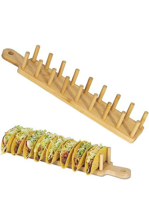 Taco holders, 1 piece bamboo - holds 8 tacos each, multifunctional food stands for tortillas, burritos, charcuterie