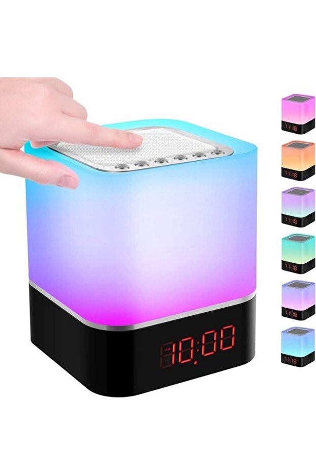 Bluetooth Speaker Alarm Clock - LED Bedside Lamp - Touch Dimmable - 7 Colors