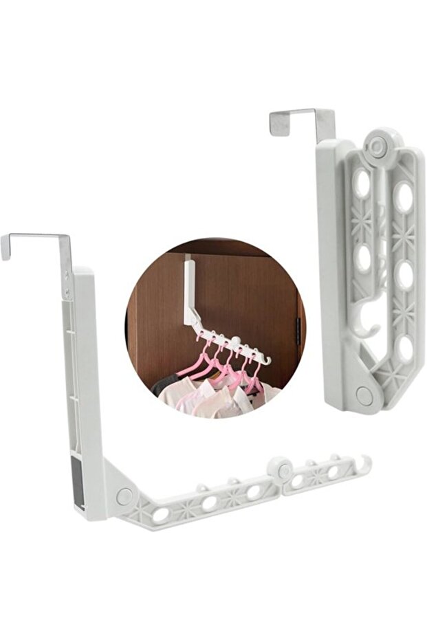 Foldable clothes rack - space-saving door drying rod, 5kg load capacity, 2-pack, white