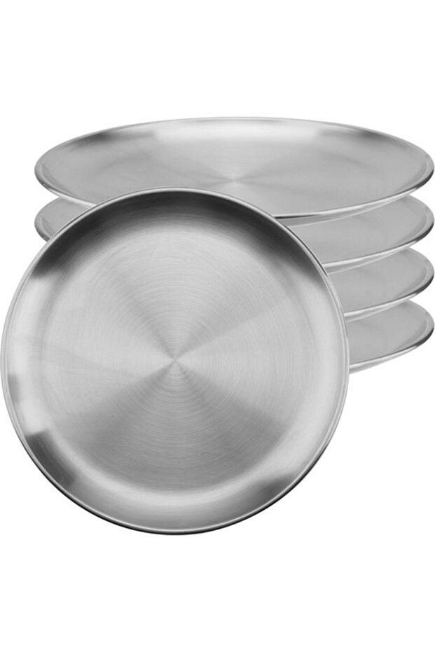Stainless Steel dinner plate set, 5 pieces, 20 cm diameter, Silver metallic plates, Round plates, Rust resistant