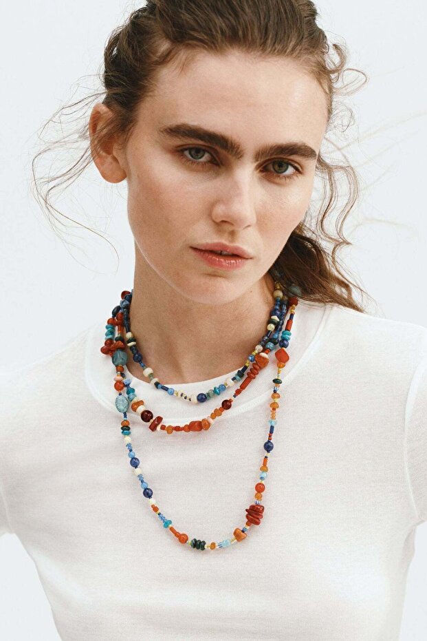 Three-strand beaded necklace