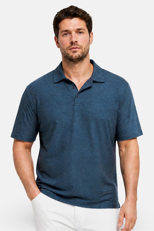 Men Regular Fit Short Sleeve Textured Polo Short, Teal Blue