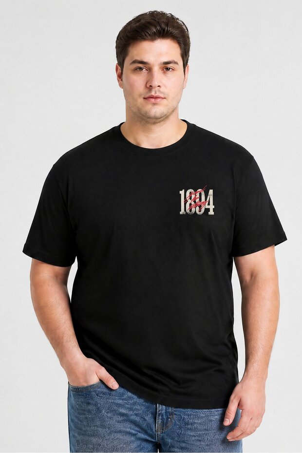 Men Crew Neck Short Sleeve Graphic Print T-Shirt, Black