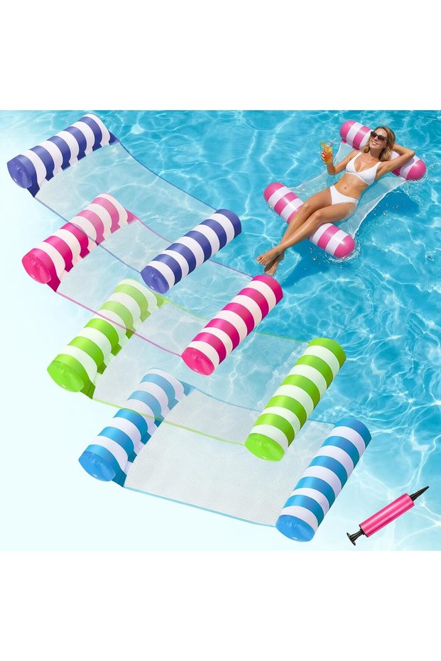 4-Piece Inflatable Pool Floats, Water Hammocks, Adult Size Pool Floats Suitable for Pool Parties and Summer Lake Fun