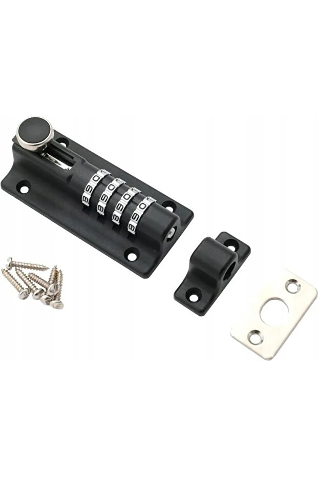 Door lock bolt - 120mm - Black - Sturdy and durable - Comes with combination lock and mounting accessories