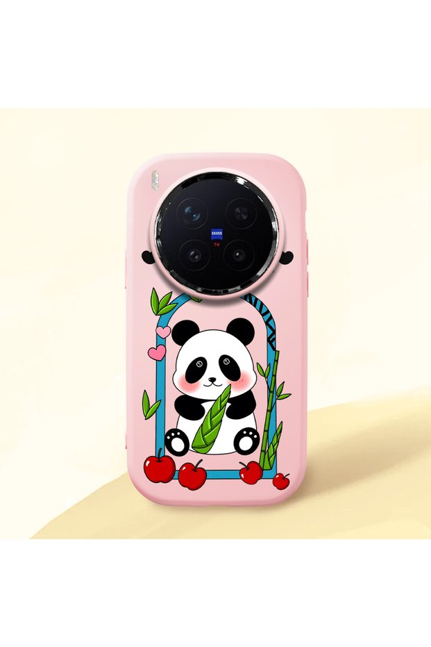 Vivo X300 Pro Compatible Case Camera Protector Pink Silicone Couple Phone Case Panda Pattern