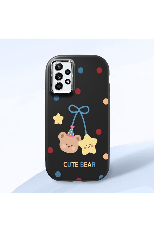 Samsung Galaxy A52S Compatible Case Camera Protector Black Silicone Couple Phone Case with Bear Pattern