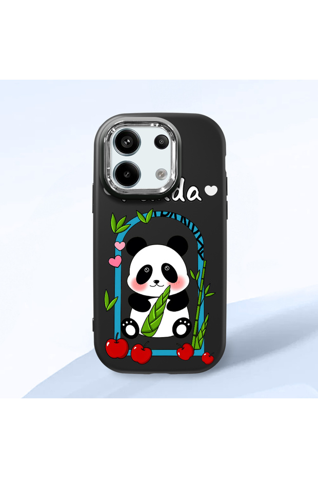 Poco X6 5g Compatible Case Camera Protector Black Silicone Couple Phone Case Panda Patterned